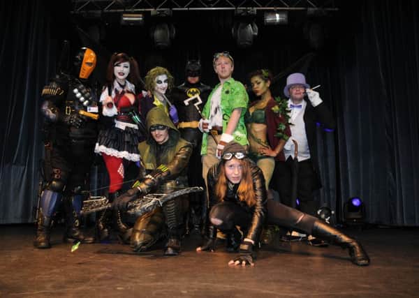 Photos for Leamington Comic Con 2015, 
Members of Gotham Cosplayers UK as characters from 'Arrow',  'Batman' and 'Death Stroke'.
MHLC-17-10-15 Comic Con NNL-151018-153319009