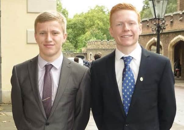 Jack Savage and Johnathon Brown outside St James Palace after receiving their Gold Duke of Edinburgh awards.