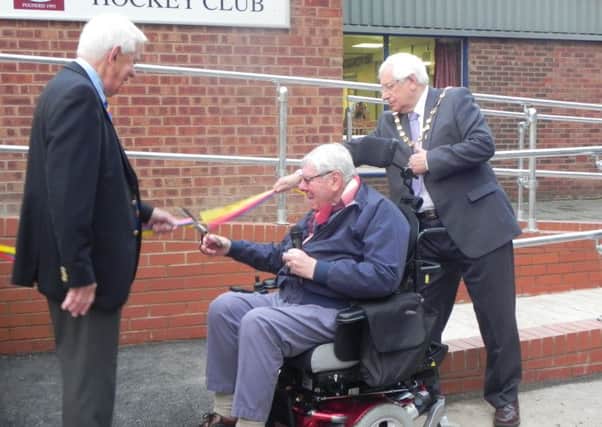 Pictured at the opening ceremony for the new Leamington Rugby Club facilities, past president and captain of Leamington RFC John Richardson, John Hibben (who made the grant application) with the Chairman of Warwick District Council Councillor Michael Doody.