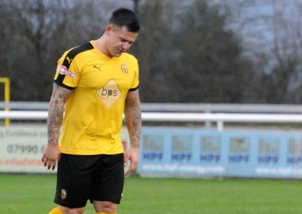 Striker Ben Mackey shows his frustration on a miserable afternoon for Brakes against Biggleswade. Picture: Morris Troughton