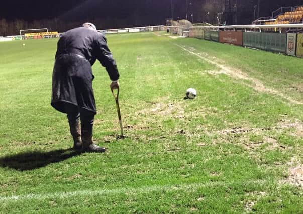 Leamington tweeted a picture of the pitch after announcing the match was postponed.