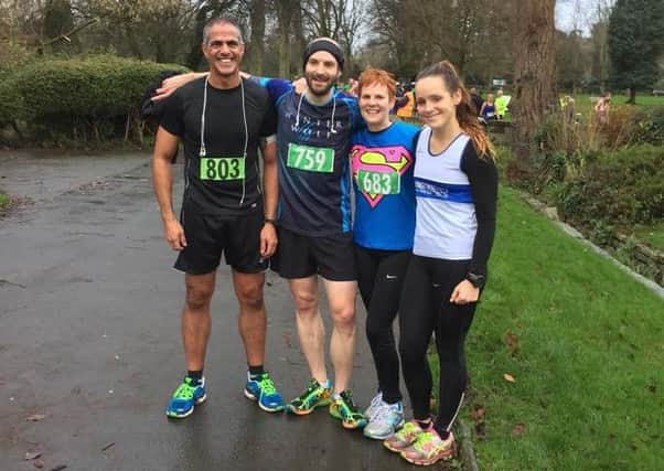 Natalie Bhangal with Sharon and Ian McLaughlin and Jamal Karim at the Christmas Day run. Picture submitted