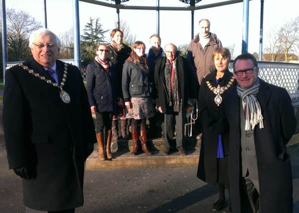 Pictured from front left to right:  Warwick District Council chairman Cllr Michael Doody, memembers of the Friends of the Pump Room Gardens group with chairman Archie Pitts, Leamington Mayor Cllr Amanda Stevens and Warwick and Leamington MP Chris White.