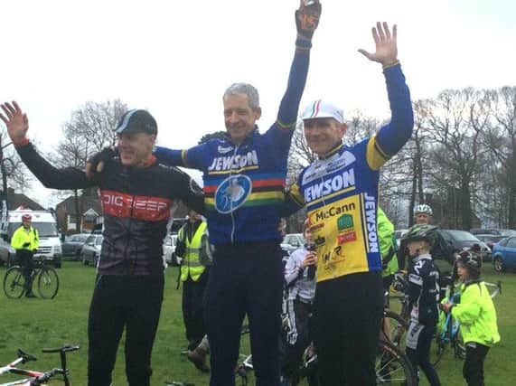 Phil Roach (centre) and Kirby Bennett (right) on the rostrum on Sunday