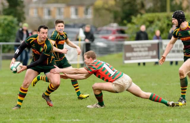 Grant Inch, with Jordan Bunn and Ben Wiles in action for Old Laurentians v Market Rasen & Louth  PICTURES BY MIKE BAKER
