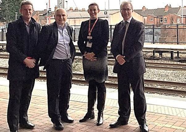 Mark Pawsey, MP for Rugby (far right) with Helen , Station Manager at Rugby Station (centre right), Phil Cavender, General Manager for the Rugby route (centre left) and Richard Stanton, Head of Communications at Virgin Trains (far left)