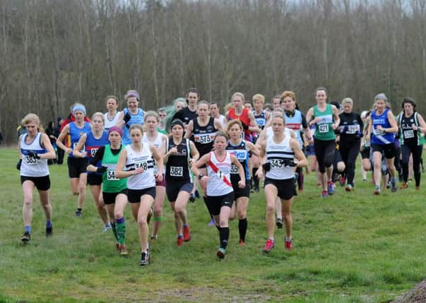 Runners set off in the ladies' race, with Leamington C&AC's Jenny Jeeves (far left) prominent.