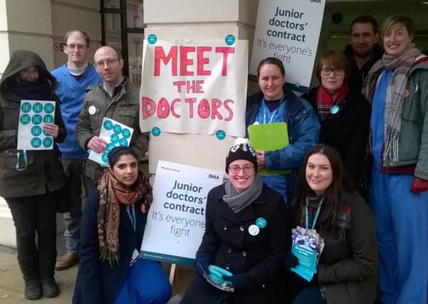 Junior doctors from Warwick Hospital outside the Royal Priors in Leamington at a previous strike