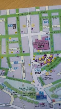 The map shown in the Accessible Leamington Cafes and Restaurants guide