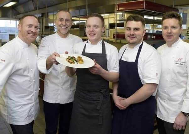 Harry Guy is second from the right and Michel Roux is scond from the left.