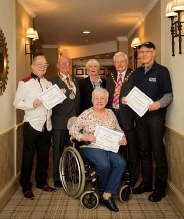 The Royal Leamington Spa Rotary Club, recently presented its new Community Spirit awards, at a presentation lunch hosted at the Angel Hotel, Regent Street. The awards were presented by Barry Frith (President of Rotary Club Royal Leamington Spa) & Cllr Michael Doody (Chairman of Warwick District Council). 

Pictured: Keith Bell, John & Jayne Canning & Paul Newton (Secretary Trustees - Street Pastor), together with Mr Frith & Cllr Doody. NNL-160322-195307009