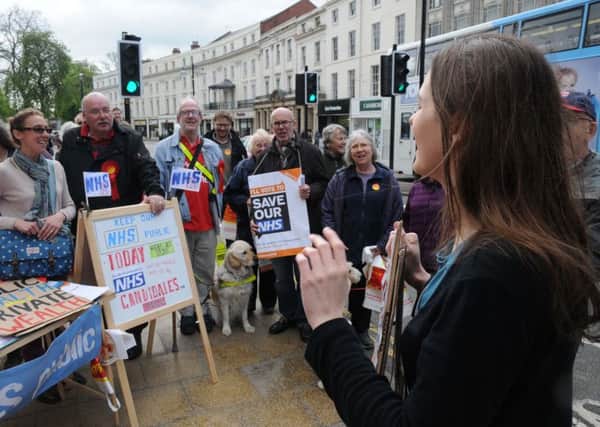 NHS protest - coordinated by 38 Degrees across the country.
Local one organised by South Warwickshire Keep our NHS Public outside Leamington Town Hall.
Protestors join in a sing-song. NNL-150425-185547009