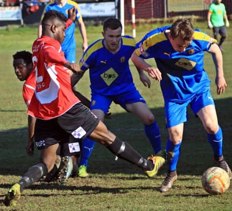 Sam Austin looks to work his way out of a tight spot at Redditch. Picture: Sally Ellis