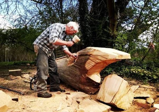 Wood carver Graham Jones carving new benches for Foundry Wood in Leamington. Picture by Laura Hood.