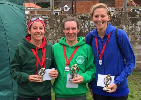 Clare Hinton, Laura Pettifer and Saffia Del Torre show of their awards from the Kenilworth Festival of Running. Picture submitted