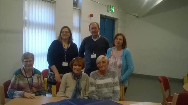 Hilary White with volunteers at the Brunswick Hub Dementia Cafe.