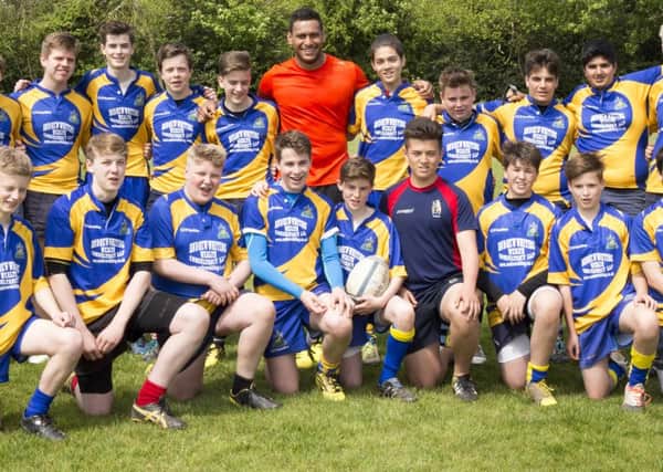 Wasps number eight Nathan Hughes with Kenilworth's under-14 side. Picture submitted