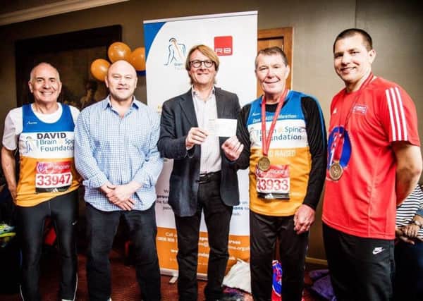 From left to right: Dave McKay who ran for the Brain and Spine Foundation, Brian Moore, Peter Hamlyn, David Phillips and Nathan Bignall of Team Phillips