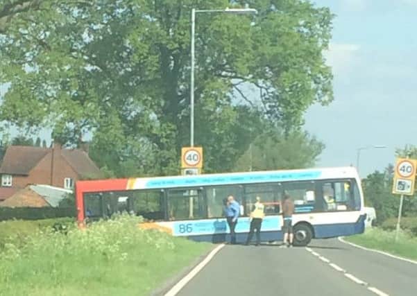 This bus was one of the vehicles affected by the accident, when it attempted to turn round because of the closure ahead. NNL-160516-172025001