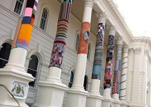 People can create knitted graffiti for the Pump Room columns as part of the Leamington Camouflage Festival.
