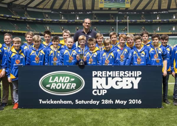 Old Leamingtonians Under-12s line up with former World Cup winner Martin Johnson at Twickenham. Picture submitted