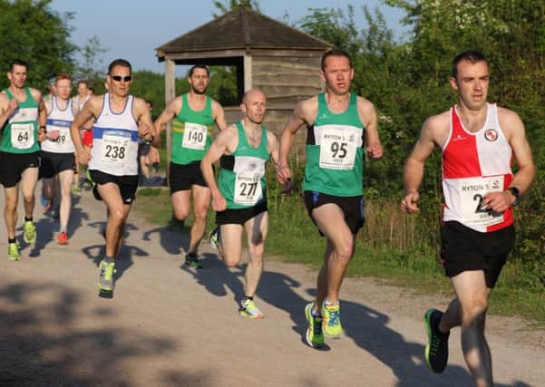 Stuart Hopkins, Jason Hill and Wayne Briggs are prominent for Kenilworth Runners at the Ryton 5. Picture: Tim Nunan