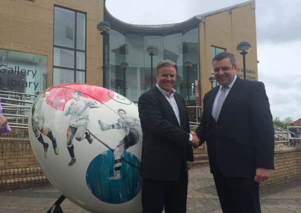 World Rugby Chief Executive Brett Gosper and Rugby Borough Council Leader Cllr Michael Stokes at the launch of the World Rugby Hall of Fame NNL-160206-170306001