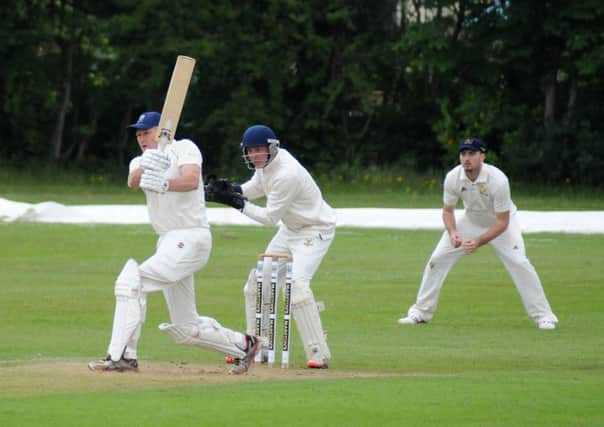 Leamington's David Hawkes holes out for 17 off the bowling of Junead Zaman.