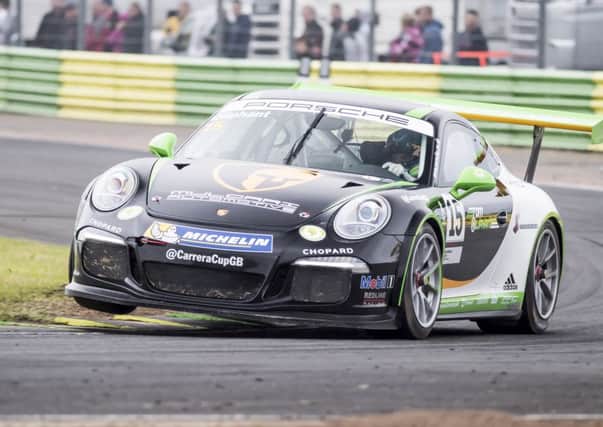 Tom Oliphant in action in the Porsche Carrera Cup GB at Croft. Picture: James Lipman/Porsche
