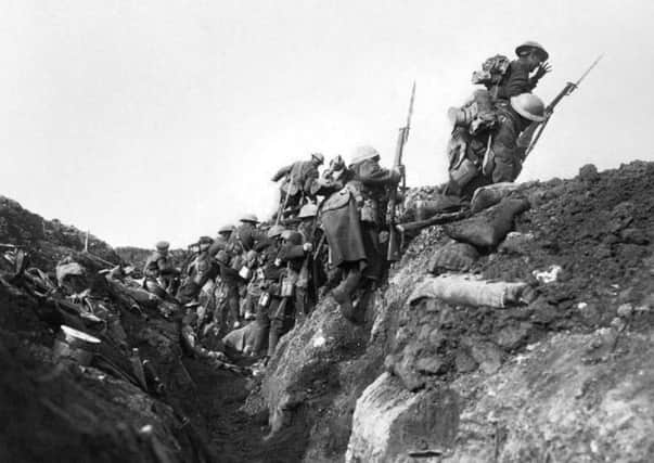Troops going over the top at the start of the Battle of the Somme in 1916 during a training exercise behind the lines EMN-160624-150044001