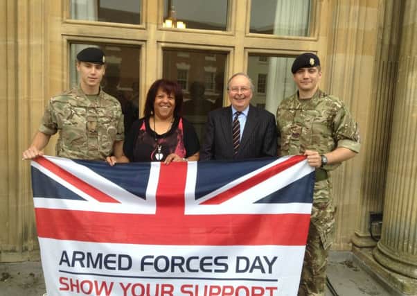 Lieutenant Corporals Hill and Rose from Kineton Barracks with Cllr George Illingworth and Bernadette Allen from Warwick District Council.