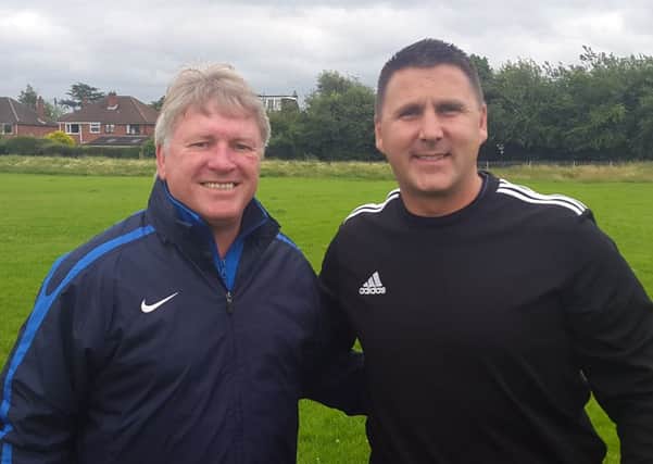 Whitnash Town boss Tony Clarke (right) with  first team coach Andy Taylor. Picture submitted