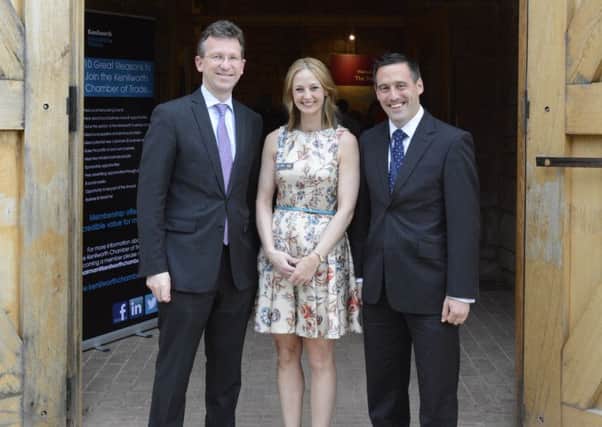 Jeremy Wright MP with the new chair of Kenilworth Chamber of Trade Seanna Holland and previous chair Richard Hales