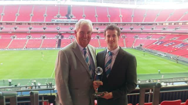 Rugby Town directors Mike Yeats and Neil Melvin with the FA Respect award at Wembley