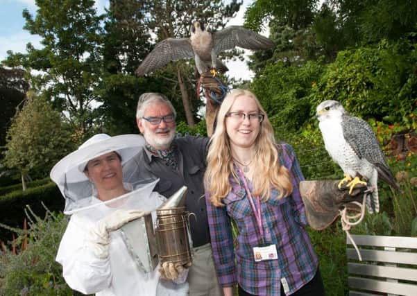 Bob Edwards from falconry-days.com, the Warwick and Leamington Beekeepers and Laura Smith from the Warwick District Council Green Spaces Team. NNL-160815-153819001