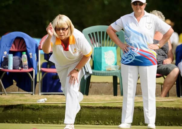 Royal Leamington Spa's Dawn Horne in action against Julie Marsh in the National two-wood singles at Victoria Park. Picture: Mike Baker