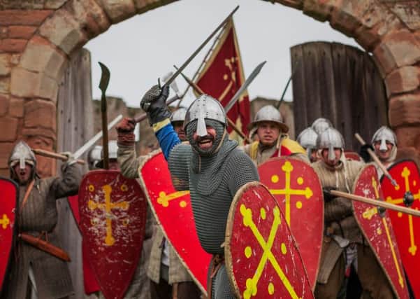 Knights prepare for the Siege of Kenilworth. Copyright: English Heritage