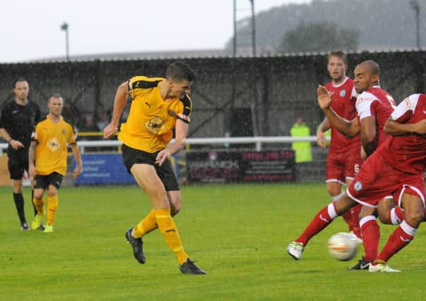 Jack Edwards cuts the ball back for Ahmed Obeng's equaliser. Picture: Morris Troughton
