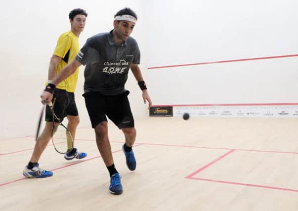 Mohammed El Shorbagy in action in Leamington against Australian number one Cameron Pilley.