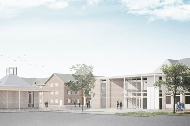 An artist's impression of the entrance and sports centre