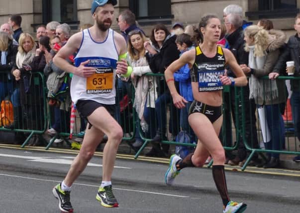 Craig Biggerstaff passes Sue Harrison during the closing stages of the Great Birmingham Run. Picture submitted