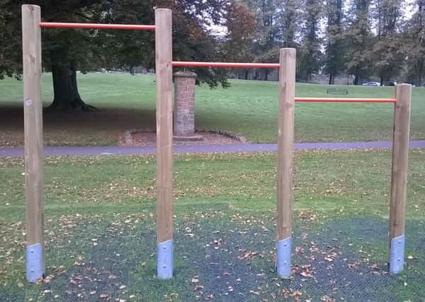 Chin-up bars by the tennis courts in Abbey Fields