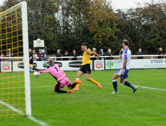 Courtney Baker-Richardson hits the post with Brakes best chance of the game at home to Mickleover Sports. Picture: Morris Troughton