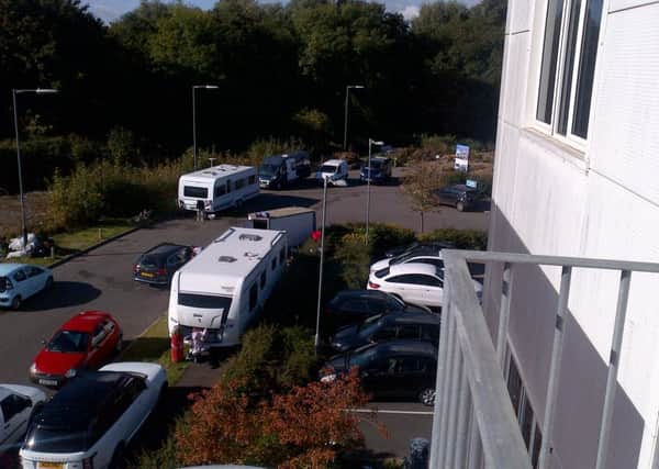 Travellers by the Pure Offices in Plato Close, Leamington.