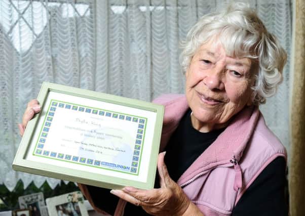 Phyllis King, 93,  recently received a certificate from the President of the Mothers Union in acknowledgment of the years of dedicated service she has given. NNL-160111-221704009