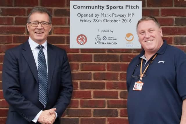 MP Mark Pawsey and Rugby Town JFC Chairman Liam Coulter at Friday's official opening PICTURES BY BRIAN DAINTY