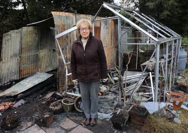 Sylvia Murray at her allotment plot on the Percy Estate after arsonists set fire to her shed.