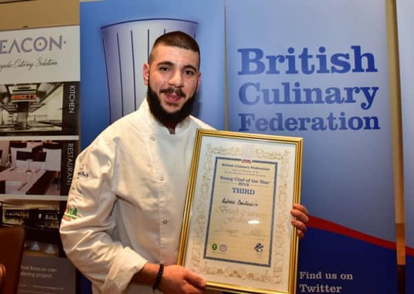 Andreas Doukanaris with his third place certificate after the BCF Young Chef of the Year final