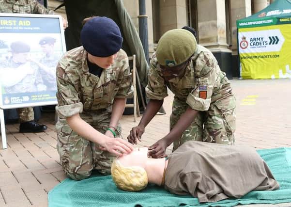 The Army Cadet Force doing first aid training.Picture by Shaun Fellows / Shine Pix .