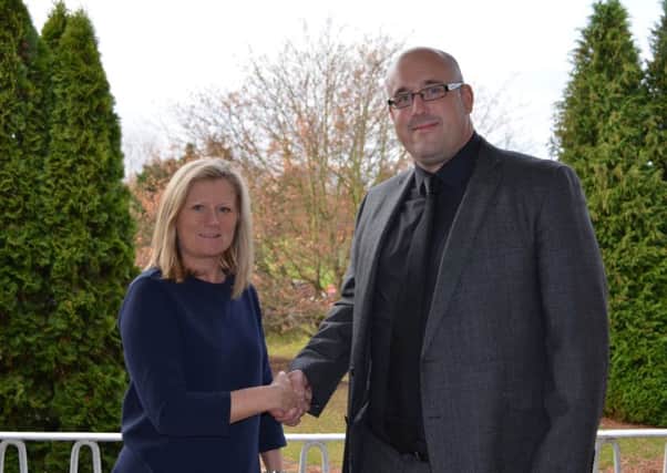 Diane Burley congratulates Myton Schools new head teacher Andy Perry.